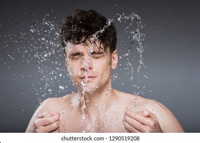 Hydrated Male Portrait Water Splash Drops Stock Photo 1098695690