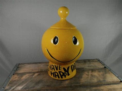 Vintage Mccoy Smiley Face Cookie Jar Have A Happy Day 1970s Etsy Have A Happy Day Jar