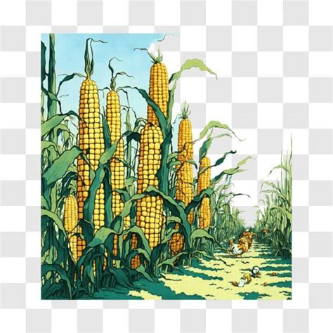 Download Corn Field Cartoon Illustration PNG Online - Creative Fabrica