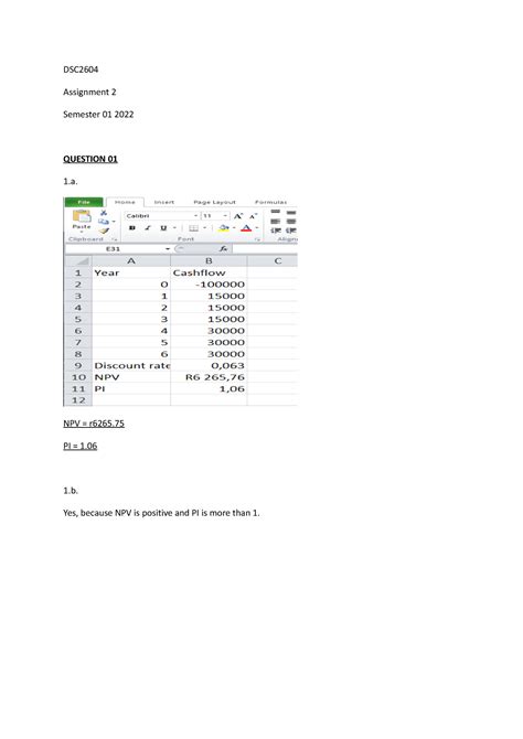 DSC Ass ASSIGNMENT DSC DSC Assignment Semester QUESTION NPV