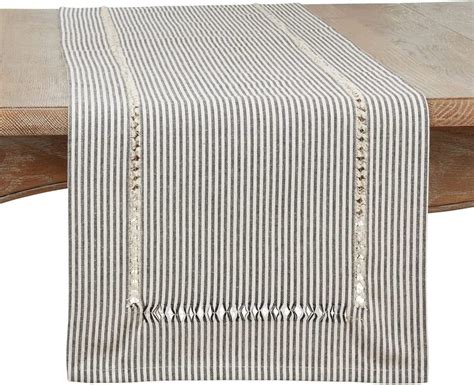 Fennco Styles Modern Stripe Design Hemstitch Cotton Table Runner W