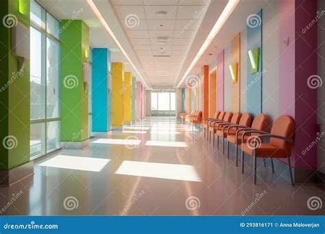 Long Corridor in Hospital with Doors and Reflections. Children S ...