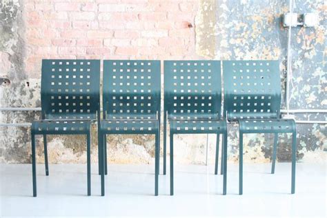 Four Green Metal Stacking Dining Chairs by Pietro Arosia for Zanotta ...