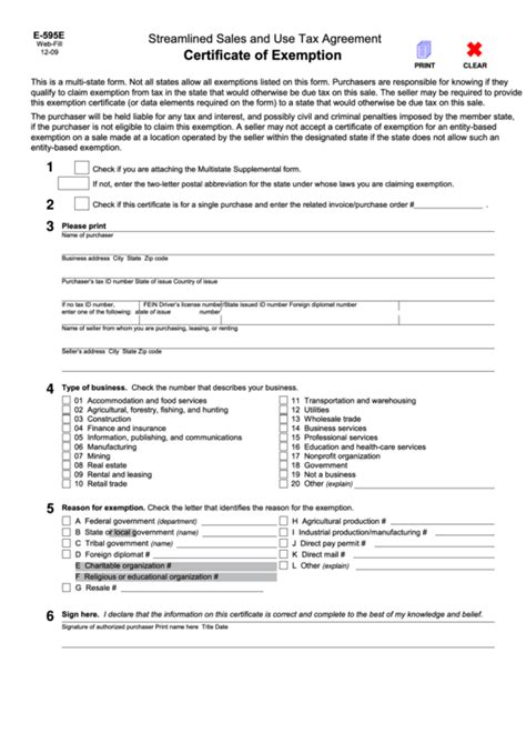 Streamlined Sales And Use Tax Certificate Of Exemption Form