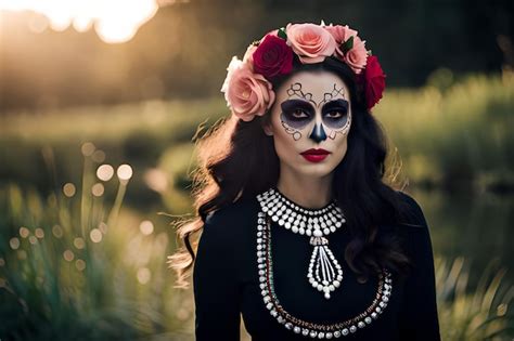 Premium AI Image | Woman wearing a sugar skull costume