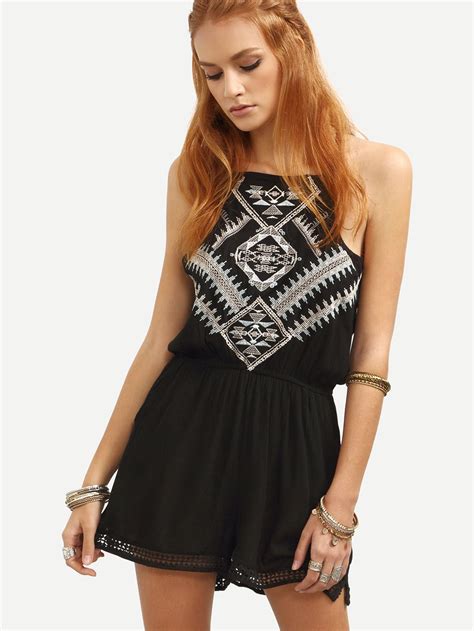 Чёрный комбинезон с вышивкой | Online dress shopping, Clothes for women ...