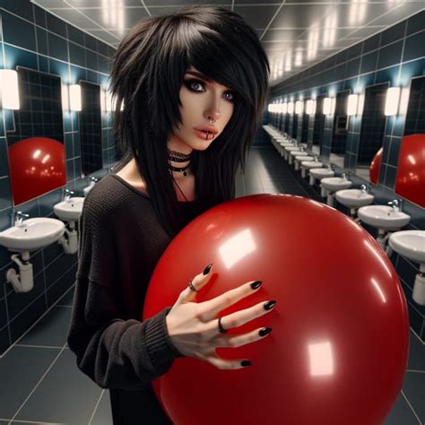 Unique Emo Babe With Red Balloon In Stylish Washroom Ai Art Generator Easy Peasy Ai
