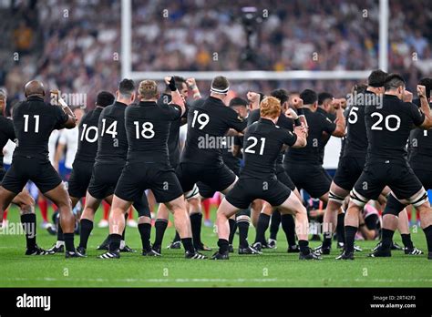 NZ Team with players during the haka during the Rugby World Cup RWC ...