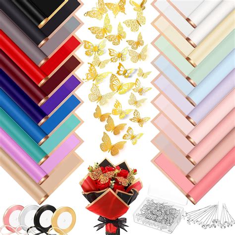 Amazon Ctosree Sheets Gold Edge Flower Wrapping Paper Floral