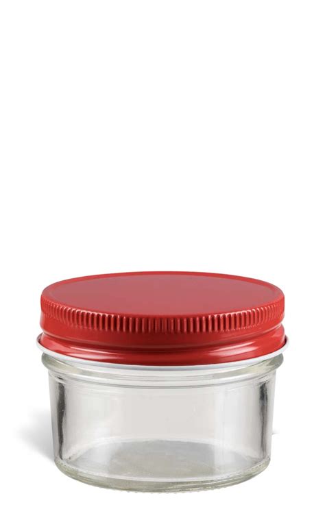 Eco Mason Tapered Glass Jar With Red Lid 4 Oz Specialty Bottle