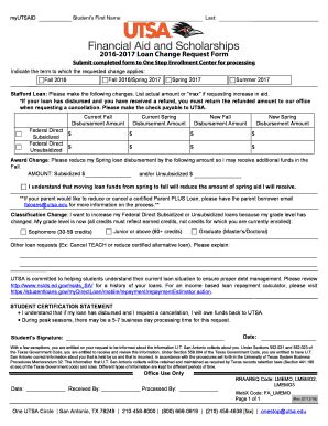 Fillable Online Utsa Loan Change Request Form Utsa Edu Fax