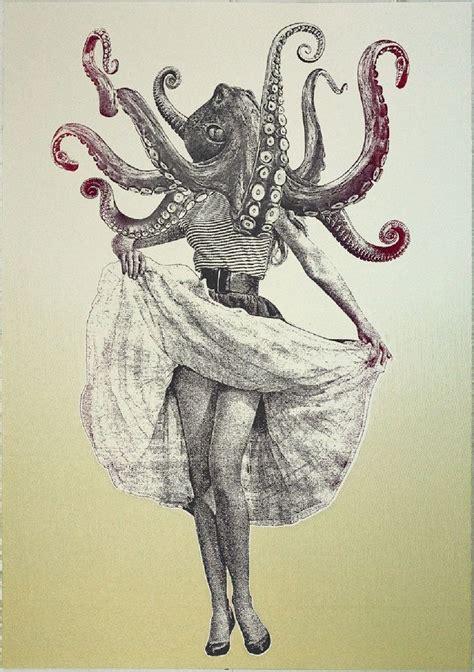 Pulp Woman Octopus Artwork Pop Art Illustration Drawings