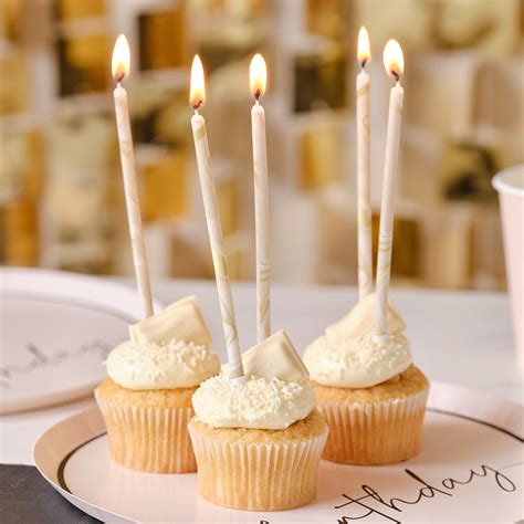 Nude And Champagne Gold Tall Marble Birthday Cake Candles Ginger Ray