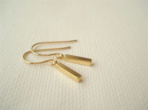 Tiny Bar Earrings With Kt Gold Filled French Ear Wire Simple Gold