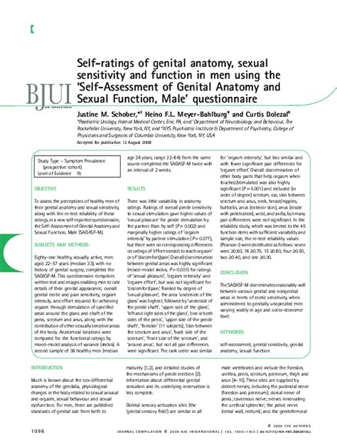 Pdf Self Ratings Of Genital Anatomy Sexual Sensitivity And Function In Men Using The ‘self