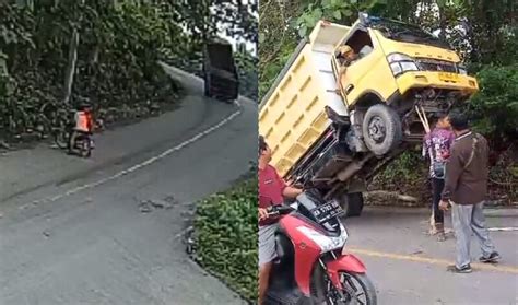 Tak Kuat Menanjak Truk Nyaris Terbalik Viral Di Medsos Tegak Lurus