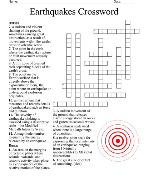 Earthquakes Crossword WordMint