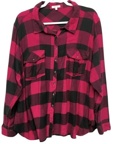 Maurices 3 3X Shirt Top Hot Pink Black Plaid Button Down Pockets Long Sleeve EBay