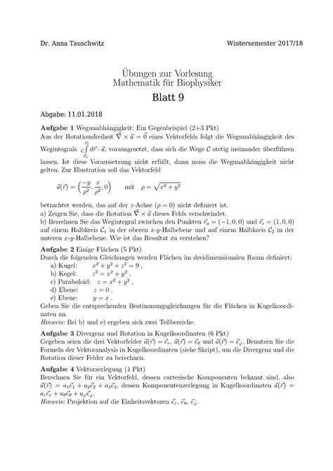 Uebung 09 Übungen zur Vorlesung Mathematik für Biophysiker für