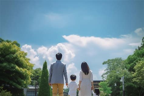 Vista Trasera De Una Familia Caminando En El Parque Foto Premium