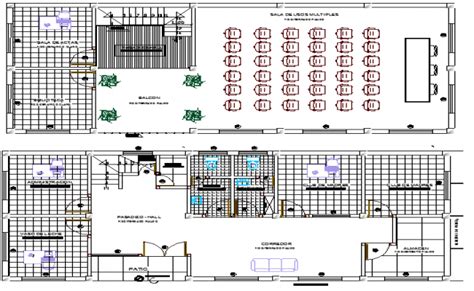 Local Community Hall Architecture Layout, Structure Details dwg file