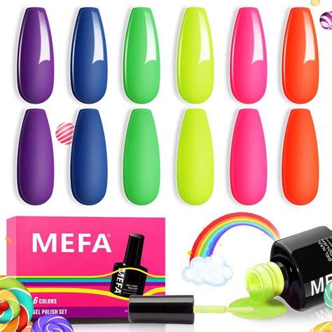 Jual Mefa Neon Gel Nail Polish Set Warna Green Lime Yellow Hot Pink Navy Blue Dark Purple