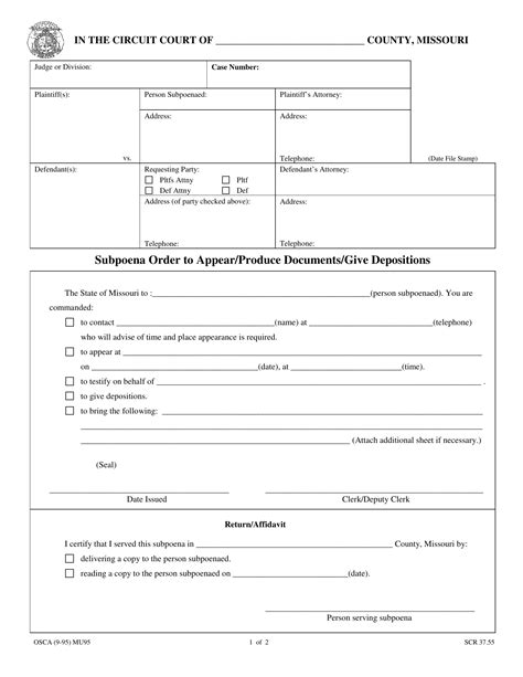 Mo Subpoena Form Fill Out Printable Pdf Forms Online