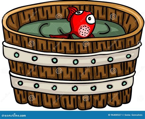 Red Little Fish Inside Wood Barrel Stock Vector Illustration Of