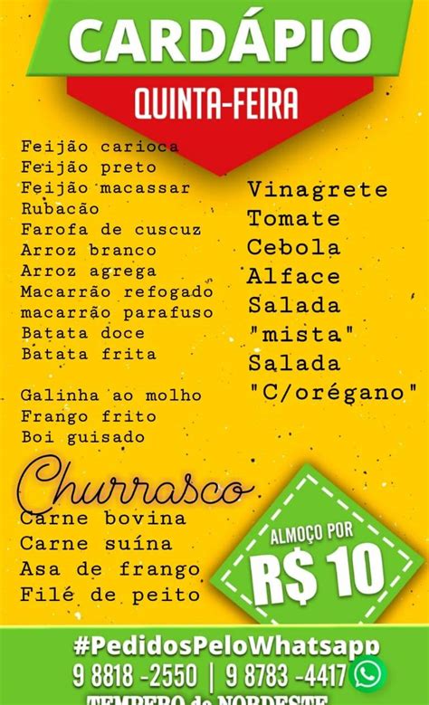 Menu Em Tempero Do Nordeste Restaurante E Marmitaria Campina Grande