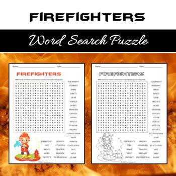 Firefighters Word Search Puzzle No Prep Activity Printable Pdf