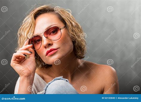 Blonde With Glasses Stock Photo Image Of Background 52132840