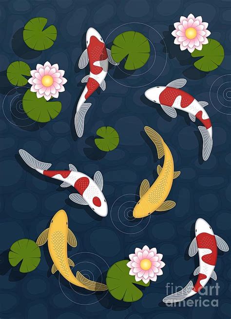 Japanese Koi Fish Pond Painting by Hughes Leah - Fine Art America