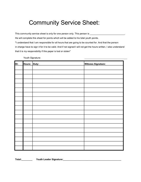 Community Service Hours Template Community Service Hours Volunteer