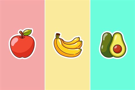 Free Vector 3 Fruit Sticker Apple Banana And Avocado Cartoon Vector