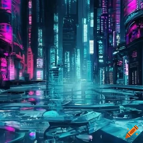 Futuristic Cyberpunk Cityscape With Water On Craiyon