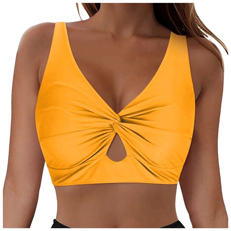 Akiihool Bikini Tops For Women Cropped Tankini Tops Bathing Suit Beach Padded Knot Twist Cut Out