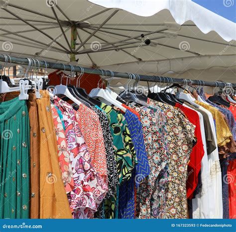 Colorful Clothes For Sale In A Market Stall Stock Image Image Of