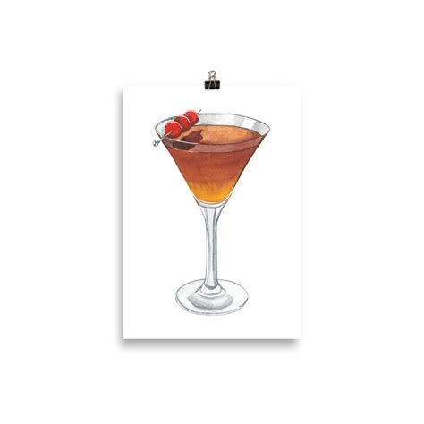 Manhattan Watercolor Cocktail Print Unframed Bar Decoration Etsy Uk