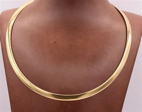 Two Tone Reversible Omega Chain Necklace In 14k Yellow Gold And