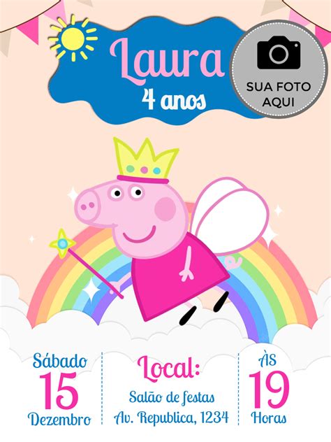 Grátis Fazer convite online convite digital peppa pig foto fada foto