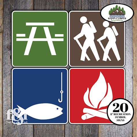 Camping Symbol Signs Camping Party Signs Recreation Sign Etsy