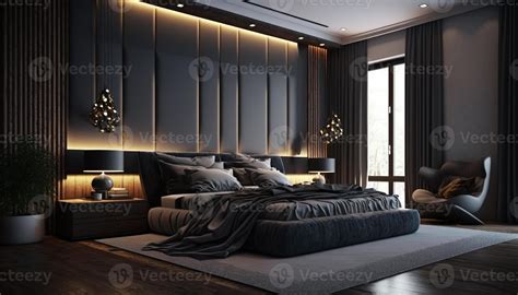 Modern stylis,h interior of the hotel room, a large sleeping bed in ...