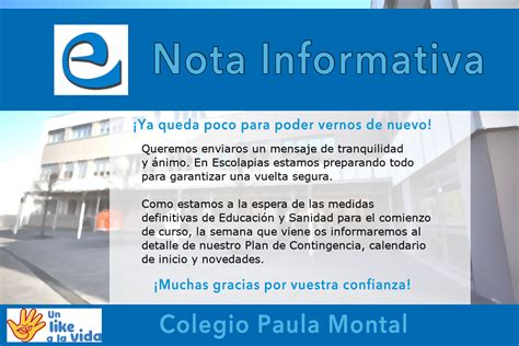 Nota Informativa Inicio De Curso 2020 2021 Colegio Paula Montal