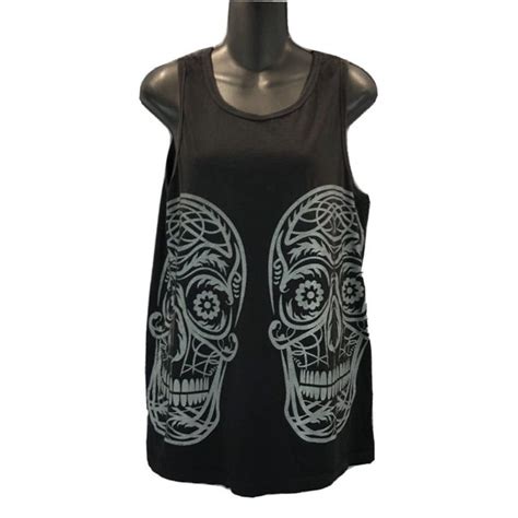 XXX Rude Tops Nwt Hot Topic Xxx Rude Sleeveless Tank Shirt Black Gray Skull Womens Size S