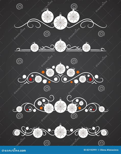 Vector Text Dividers With Christmas Ball And Ornamental Snowflake Stock