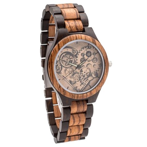 Wooden Watch Photo Zebrawood Wood Band Round 44mm Picture Watch Dusty Saw