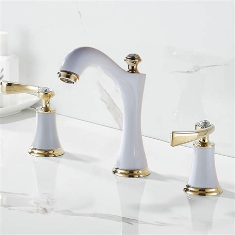Bathroom Mixer Faucet Hole Split Double Handle Hot And Cold Brass Washbasin Faucet White