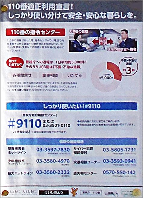 110番適正利用宣言しっかり使い分けて安全安心な暮らしを 警視庁 警察からの地域のニュースお知らせ