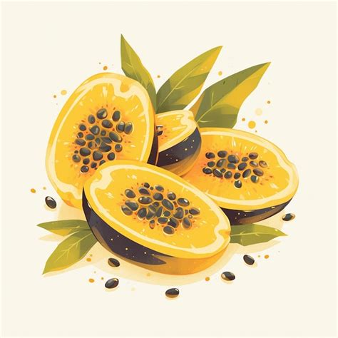 Premium Vector Passion Fruit Halves With Black Seeds