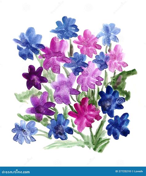 Blå Bukett Av Blommor Som Målas I Vattenfärg Stock Illustrationer